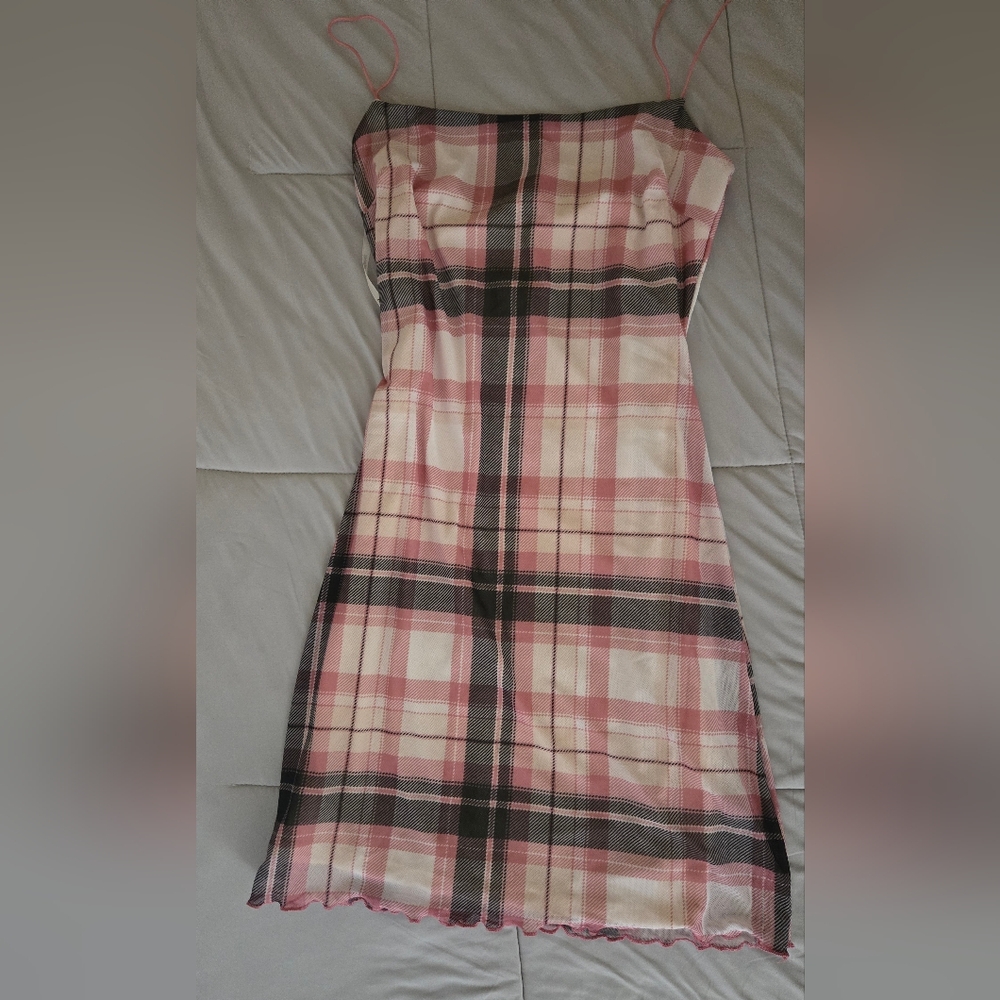 Pink Plaid Sleeveless Dress